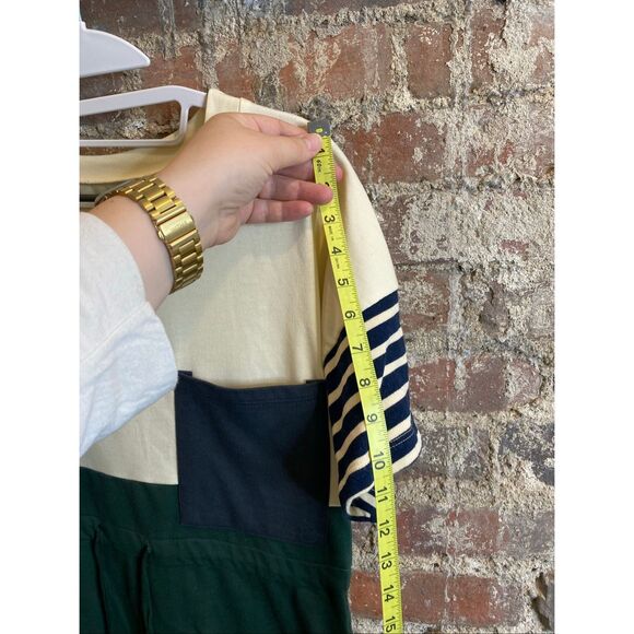 ROOLEE • Cream/Green Multi Color Blocked Draw String Waist Short Sleeve Knee Len - Picture 3 of 8